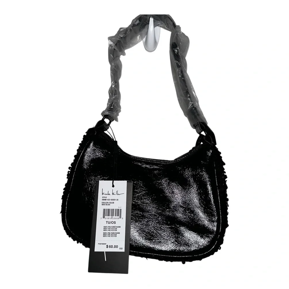 NWT NICOLE MILLER Black Sequined Shoulder‎ Bag
